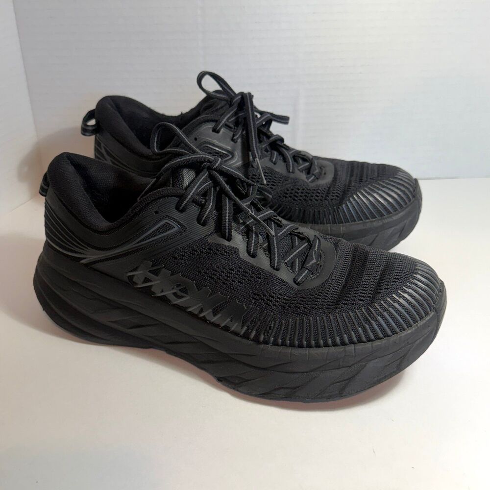 HOKA ONE ONE Bondi 7 Womens 8.5 All Black Running Shoes Max Cushion